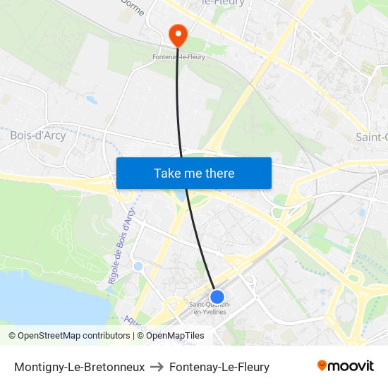 Montigny-Le-Bretonneux to Fontenay-Le-Fleury map