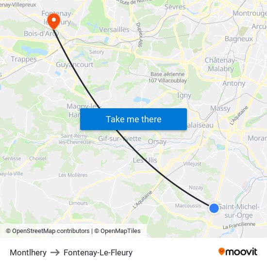 Montlhery to Fontenay-Le-Fleury map