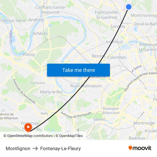 Montlignon to Fontenay-Le-Fleury map