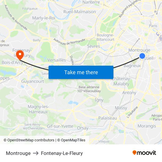 Montrouge to Fontenay-Le-Fleury map