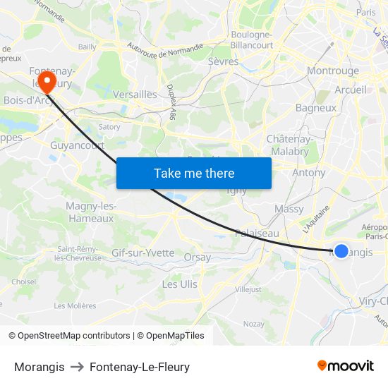 Morangis to Fontenay-Le-Fleury map