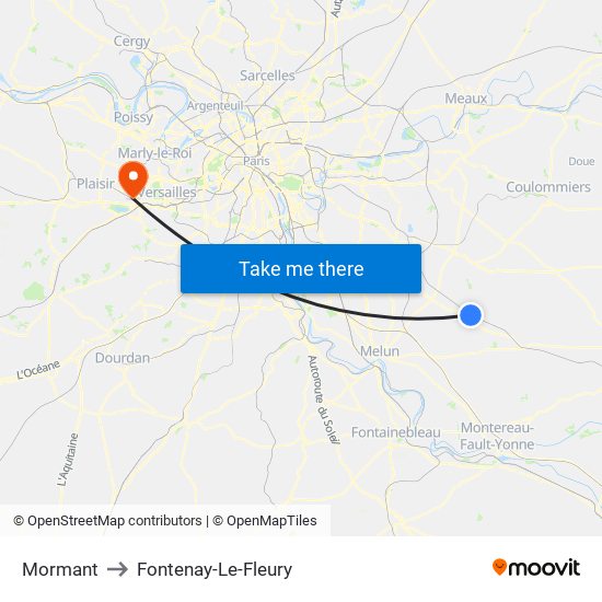 Mormant to Fontenay-Le-Fleury map