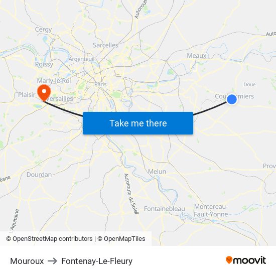 Mouroux to Fontenay-Le-Fleury map