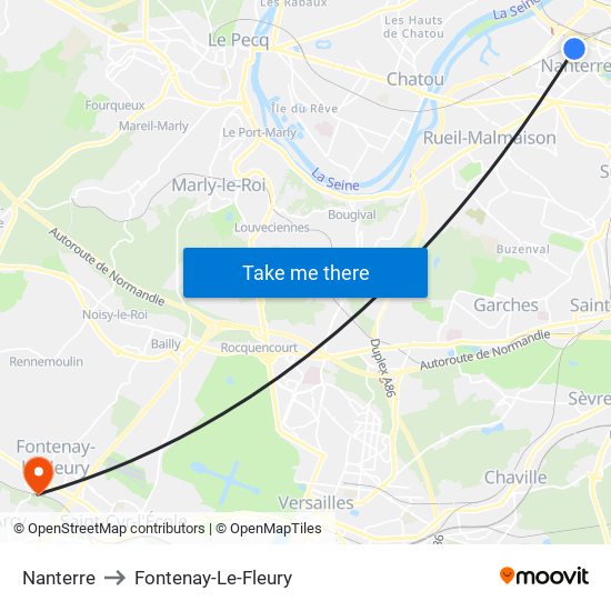 Nanterre to Fontenay-Le-Fleury map