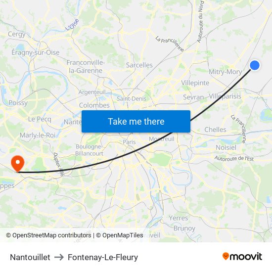 Nantouillet to Fontenay-Le-Fleury map