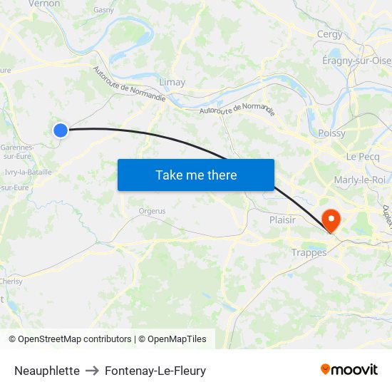 Neauphlette to Fontenay-Le-Fleury map