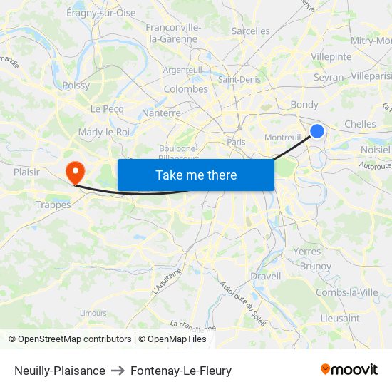 Neuilly-Plaisance to Fontenay-Le-Fleury map