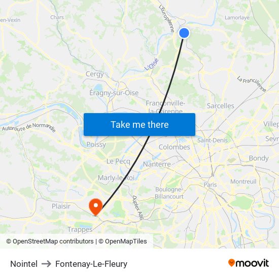 Nointel to Fontenay-Le-Fleury map