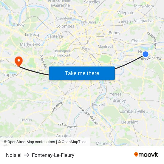 Noisiel to Fontenay-Le-Fleury map