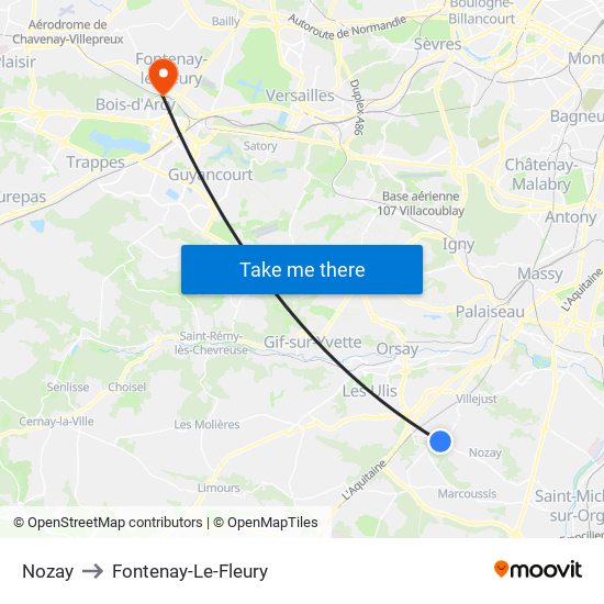 Nozay to Fontenay-Le-Fleury map