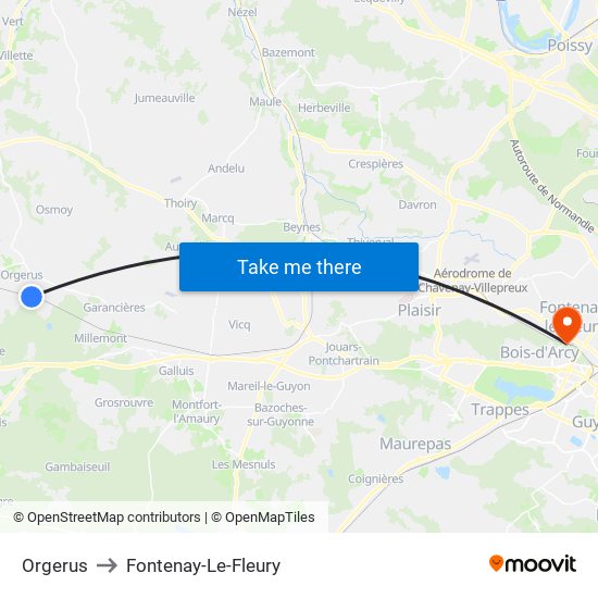 Orgerus to Fontenay-Le-Fleury map
