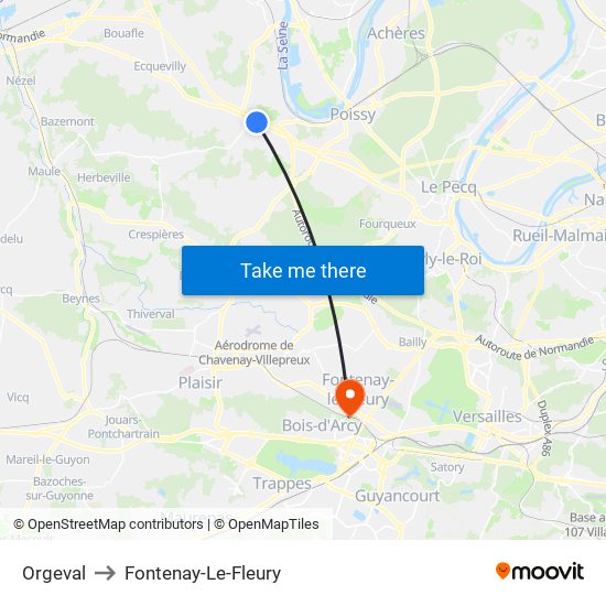 Orgeval to Fontenay-Le-Fleury map