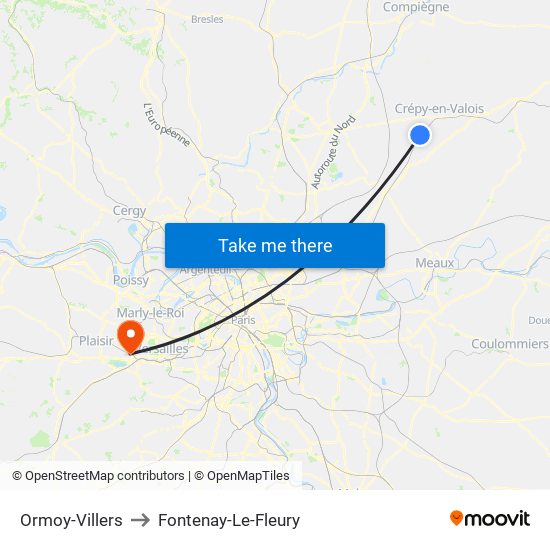 Ormoy-Villers to Fontenay-Le-Fleury map