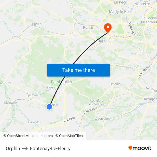 Orphin to Fontenay-Le-Fleury map