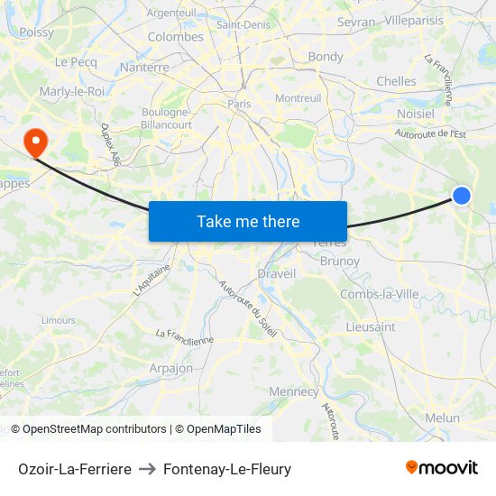 Ozoir-La-Ferriere to Fontenay-Le-Fleury map