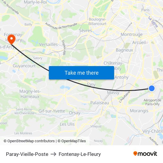 Paray-Vieille-Poste to Fontenay-Le-Fleury map