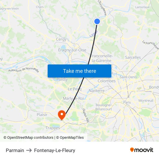 Parmain to Fontenay-Le-Fleury map