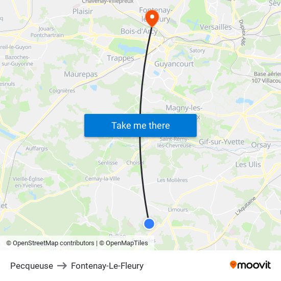 Pecqueuse to Fontenay-Le-Fleury map
