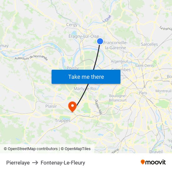 Pierrelaye to Fontenay-Le-Fleury map