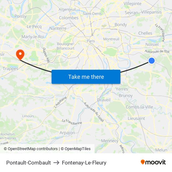 Pontault-Combault to Fontenay-Le-Fleury map