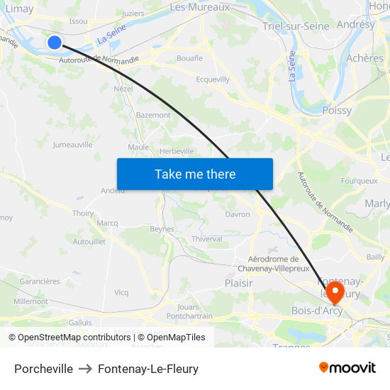 Porcheville to Fontenay-Le-Fleury map