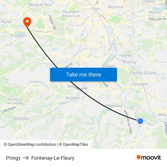 Pringy to Fontenay-Le-Fleury map