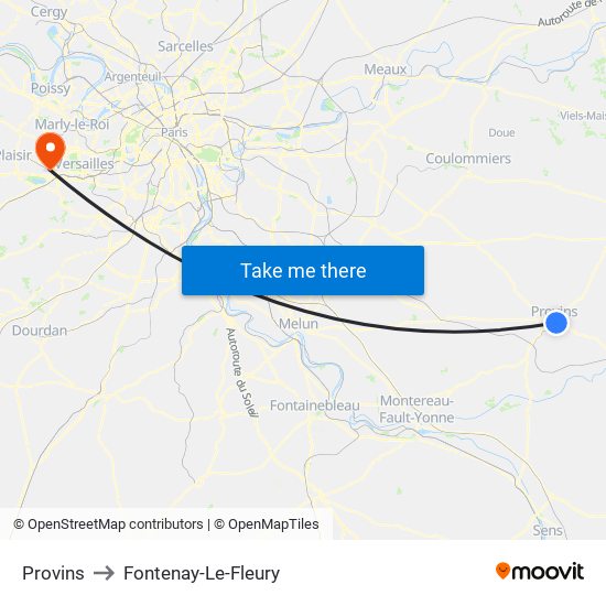 Provins to Fontenay-Le-Fleury map