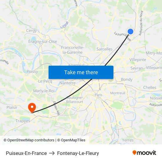 Puiseux-En-France to Fontenay-Le-Fleury map