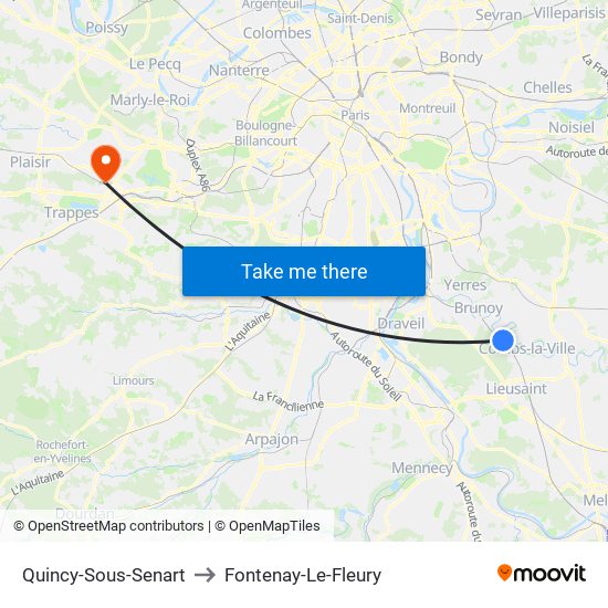 Quincy-Sous-Senart to Fontenay-Le-Fleury map