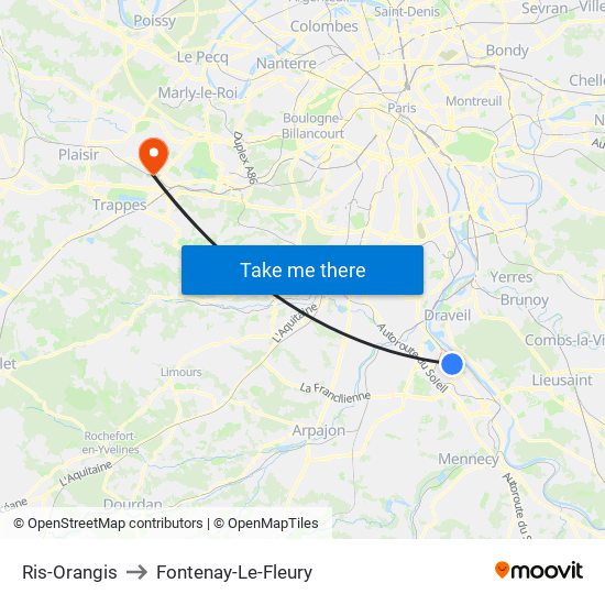 Ris-Orangis to Fontenay-Le-Fleury map