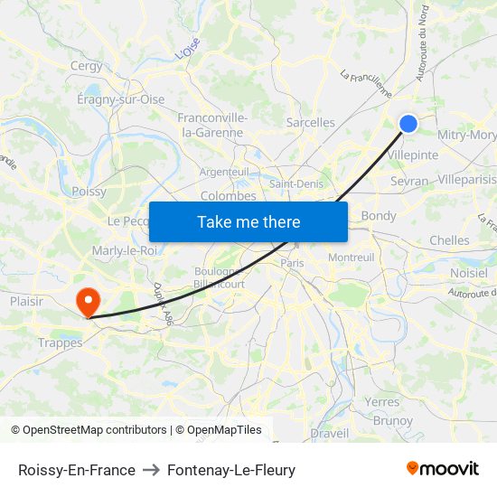 Roissy-En-France to Fontenay-Le-Fleury map