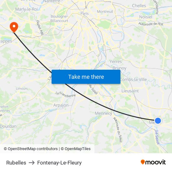 Rubelles to Fontenay-Le-Fleury map