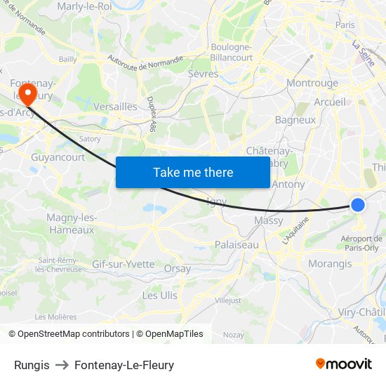 Rungis to Fontenay-Le-Fleury map