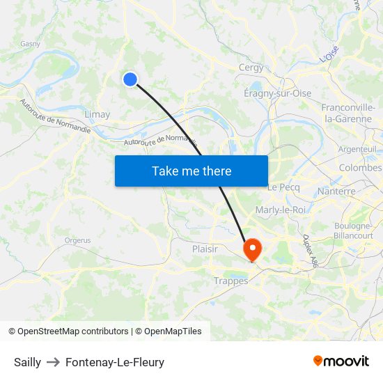 Sailly to Fontenay-Le-Fleury map