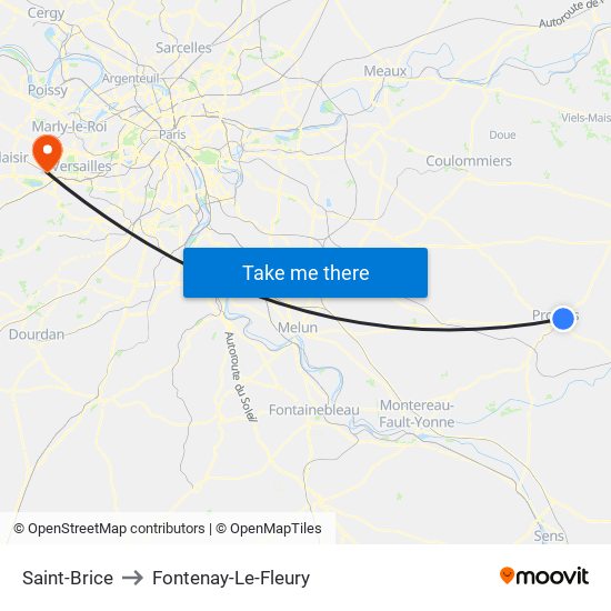 Saint-Brice to Fontenay-Le-Fleury map