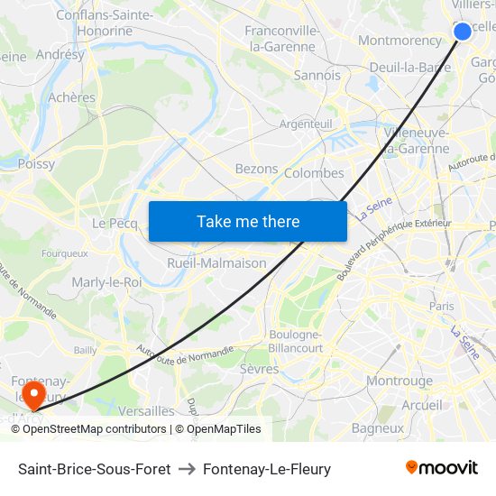 Saint-Brice-Sous-Foret to Fontenay-Le-Fleury map