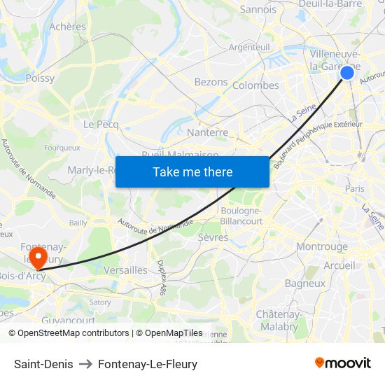 Saint-Denis to Fontenay-Le-Fleury map