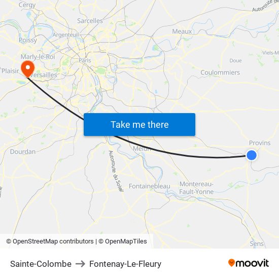 Sainte-Colombe to Fontenay-Le-Fleury map