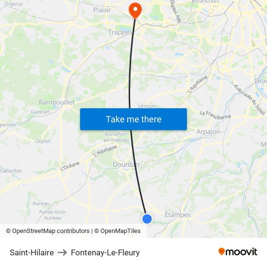 Saint-Hilaire to Fontenay-Le-Fleury map
