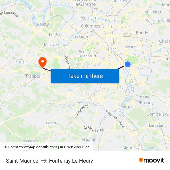 Saint-Maurice to Fontenay-Le-Fleury map