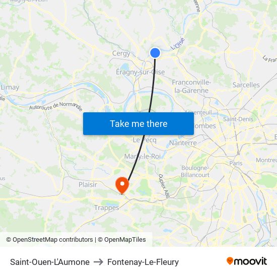 Saint-Ouen-L'Aumone to Fontenay-Le-Fleury map