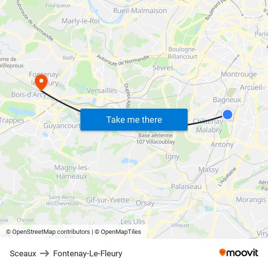 Sceaux to Fontenay-Le-Fleury map