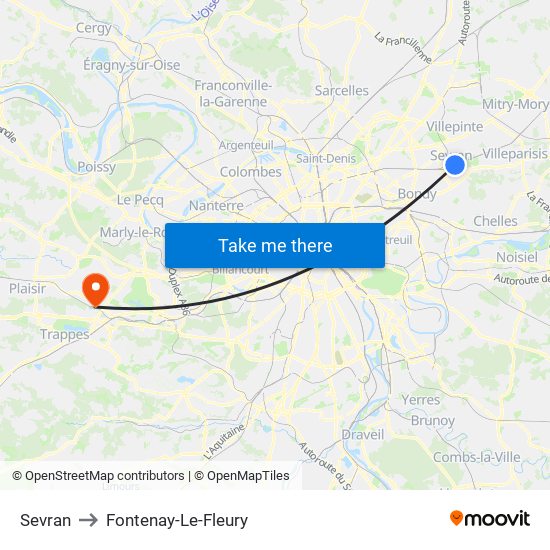 Sevran to Fontenay-Le-Fleury map