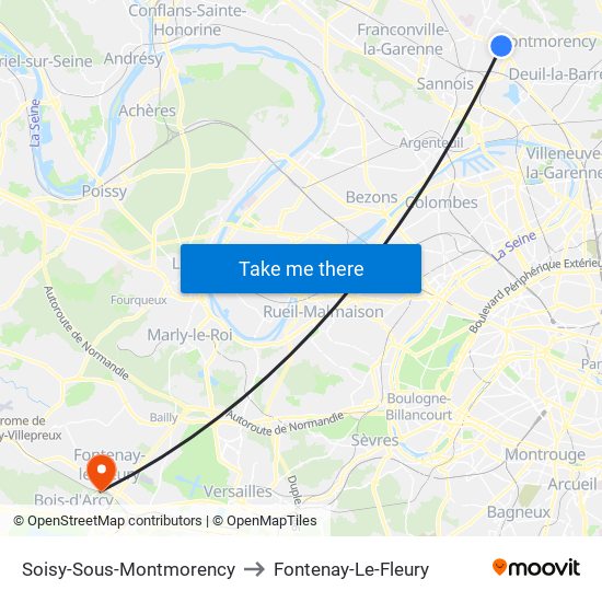 Soisy-Sous-Montmorency to Fontenay-Le-Fleury map