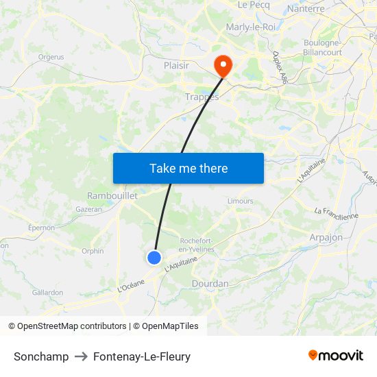 Sonchamp to Fontenay-Le-Fleury map