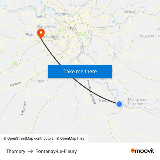Thomery to Fontenay-Le-Fleury map