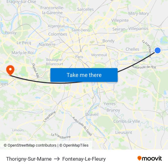 Thorigny-Sur-Marne to Fontenay-Le-Fleury map