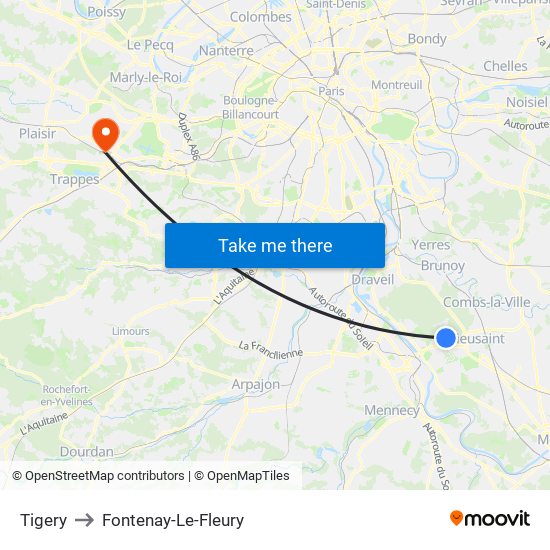 Tigery to Fontenay-Le-Fleury map