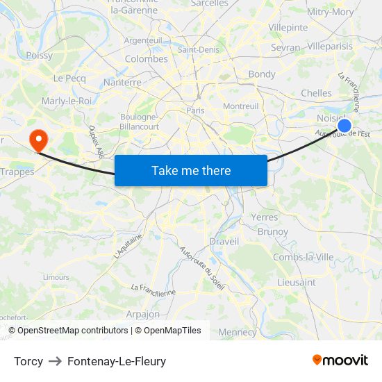 Torcy to Fontenay-Le-Fleury map