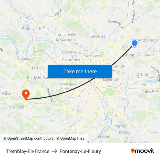 Tremblay-En-France to Fontenay-Le-Fleury map